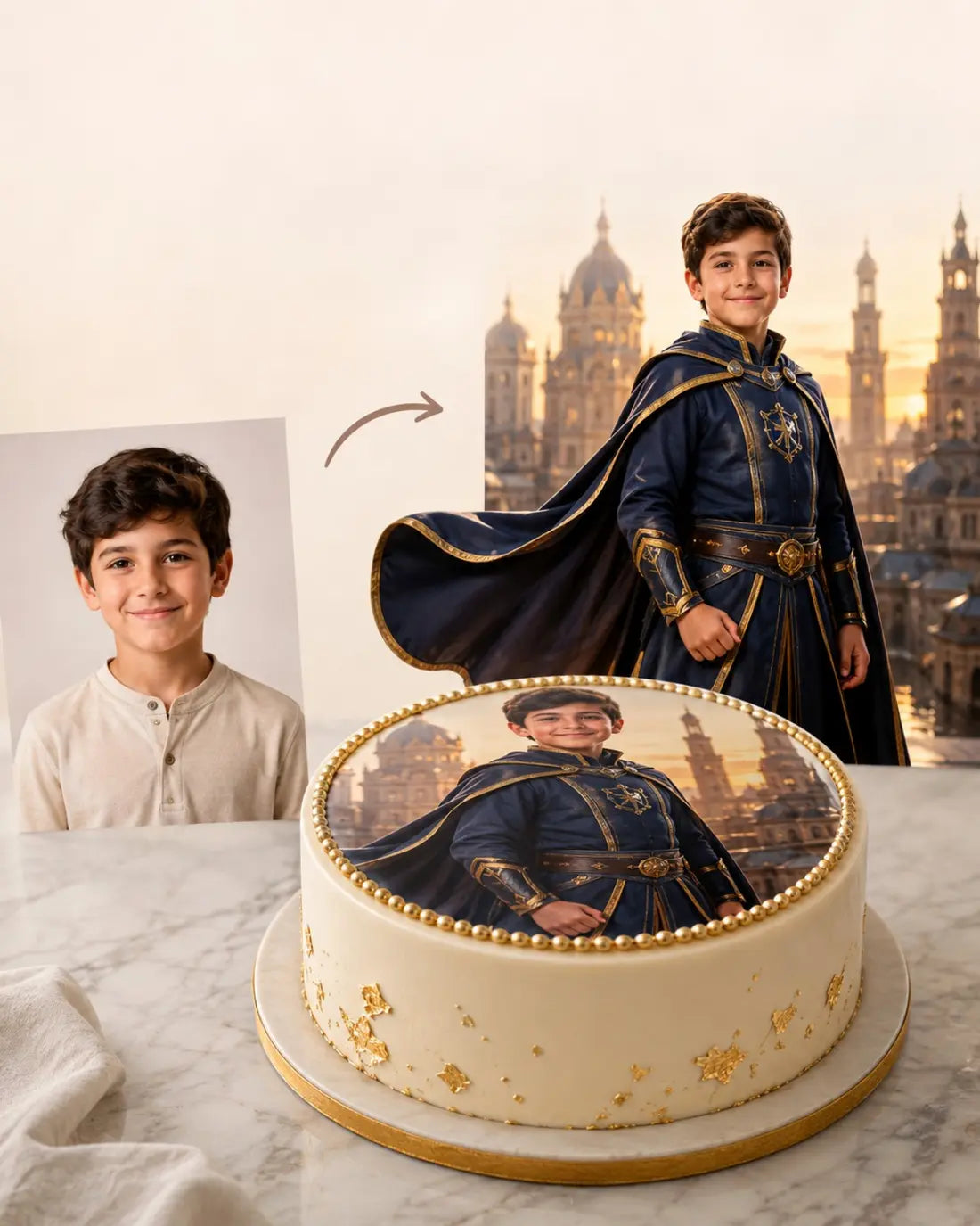 Photo transformée en création personnalisée puis imprimée sur un gâteau